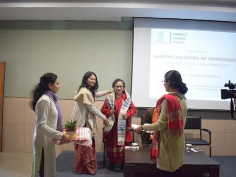 Dr Rakhee Kalita Moral welcoming Ms Patricia Mukhim