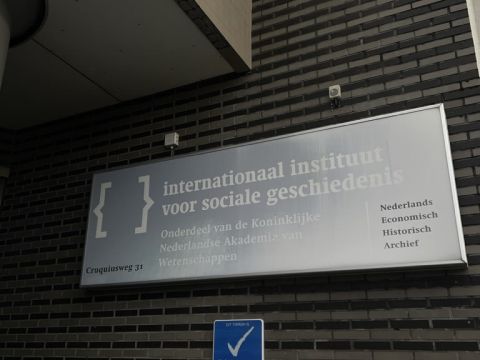 IISH Sign Outside the Building Internationaal Instituut Voor Sociale Gescheidenis (IISG) is the Dutch name of the institute. Photo Credit: Cherelle Karsseboom (2024)