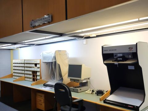 Some of the microfilm and microfiche viewing machines at the IISG library Photo Credit: Enrico Joaquin Lapuz 