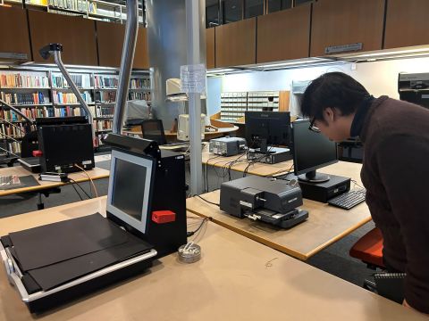 Some of the IISH's library workstations, which include a film reader and scanner. Photo Credit: My Hang Thi Bui