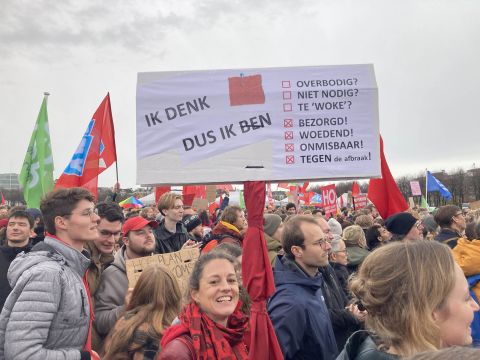 I think, therefore I am: redundant? unnecessary? too 'woke'? concerned? furious! indispensable! against the destruction! Photo: Marije ten Brink