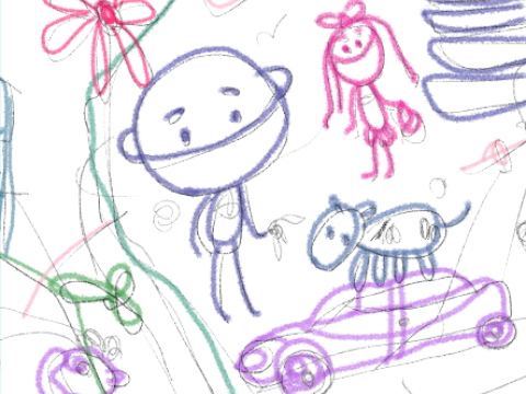 Cover Page of the "Our Stories Matter!" Place-based Educators Toolkit. The cover has two young children at the centre of the screen, with plants, animals, and cars dotting the cover's landscape in the style of young child's drawing.